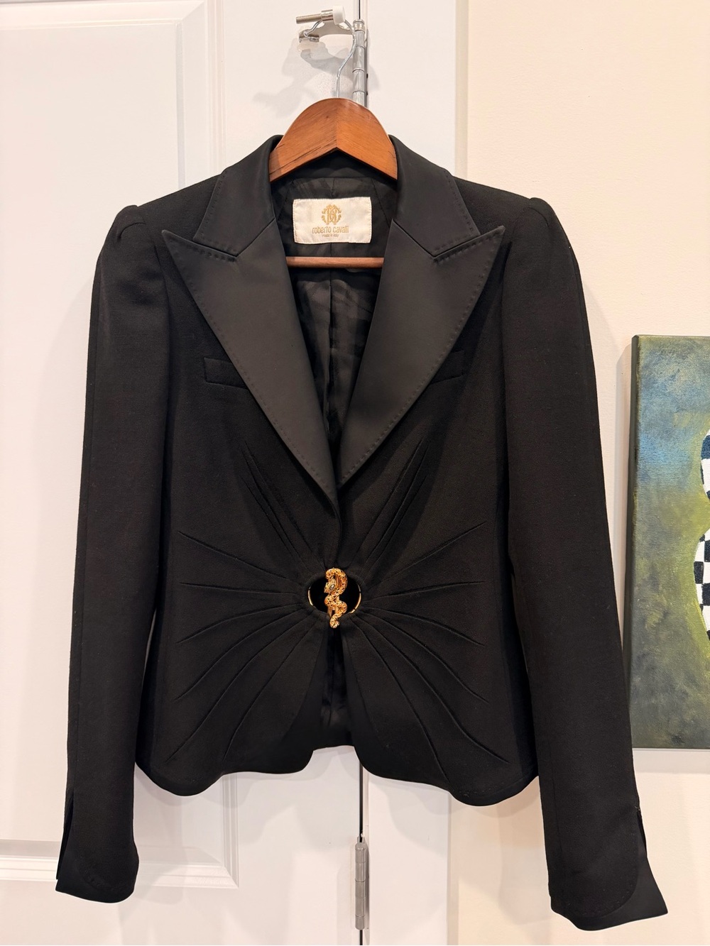Archival Roberto Cavalli Set Tailored Blazer with Gold Snake Buckle IT 40